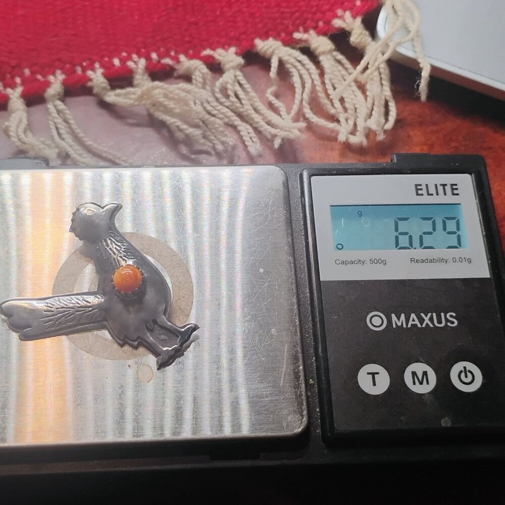 Roadrunner or Chicken Pendant Sterling Silver w/Orange Spiny Oyster Shell 1.5" - Picture 5 of 6